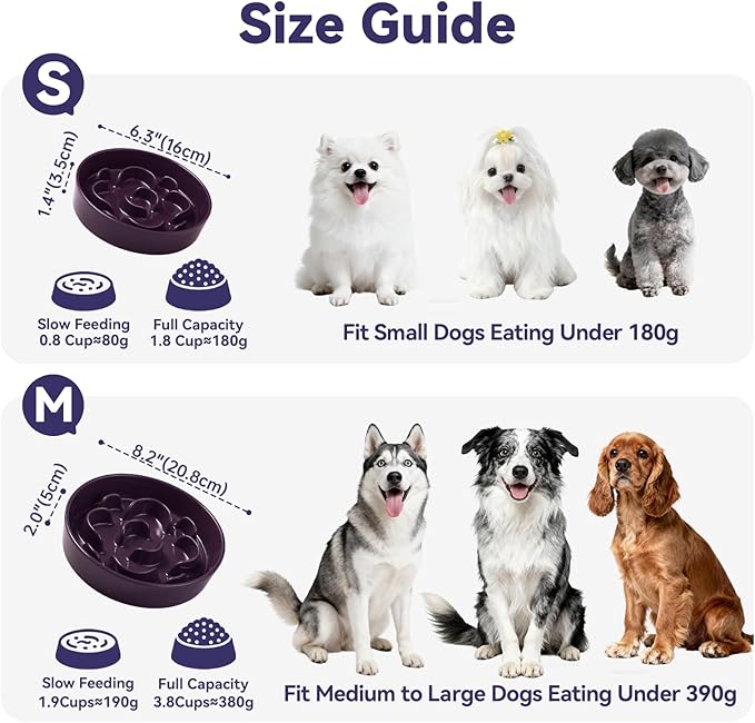 Ceramic Slow Feeder Dog Bowl - Maze Dog Bowl to Slow Down Eating - Feeding Dish for Fast Eaters - Ideal Food Control Dish for Medium to Large Breeds - 8.2 Inch - 1.8 Cups (180g) - Grey