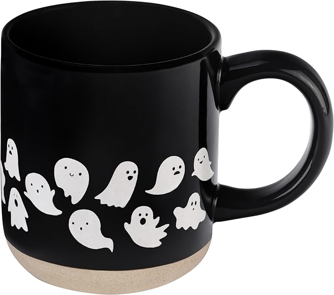 Sweet Water Decor White Ghosts Black Halloween Mugs - Halloween Coffee Mug Dishwasher & Microwave Safe - Fall Mug for Coffee & Hot Cocoa or Seasonal Brew - Black Stoneware Ghost Mugs