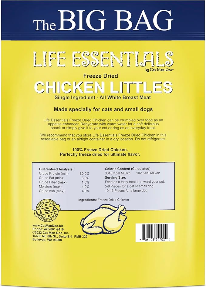Life Essentials Chicken Littles Freeze Dried Chicken Cat & Small Dog Treats, Healthy Single Ingredient Training Treats & Cat Snacks, Perfect Bite Size, Made with Real Chicken – 16 oz