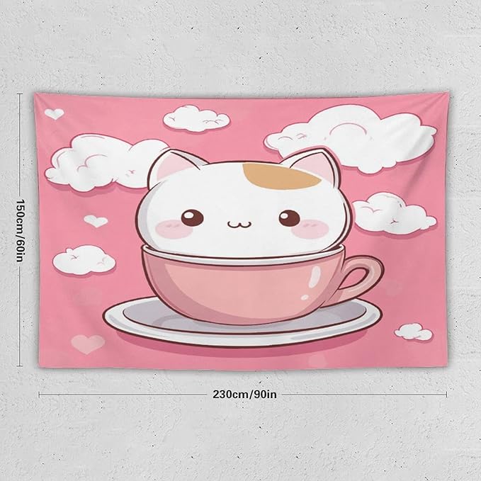 MaSiledy Tapestry Kawaii Cat Wall Hanging Wall Tapestry Aesthetic Cat Pet Lover Tapestries Wall Art Home Decoration Landscape 60"x90" Wall Hanging for Home Decor Bedroom Living Room Dorm Decor