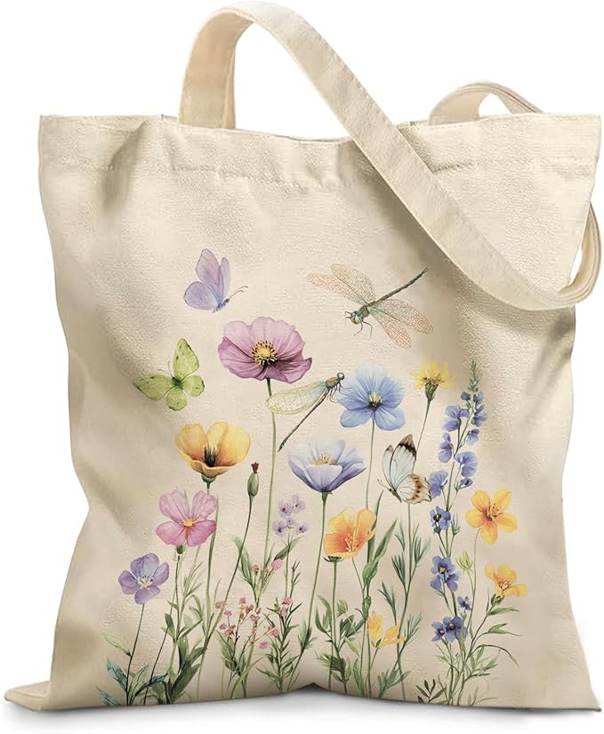 Aesthetic Canvas Tote Bag for Women - with Magnetic Snap Closure & Zipper Inner Pocket Reusable Bag for Shopping