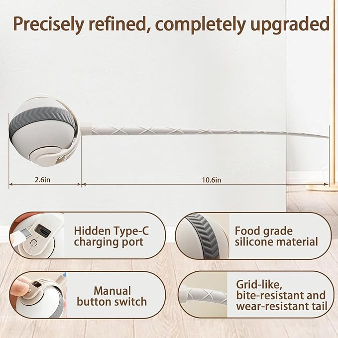Interactive Cat Toy Ball, Automatic Moving Cat Toy with 2 Speed Modes Bite-Resistant Mouse Tail Bird Chirping Sounds Indoor Play Ball for Cats (White)