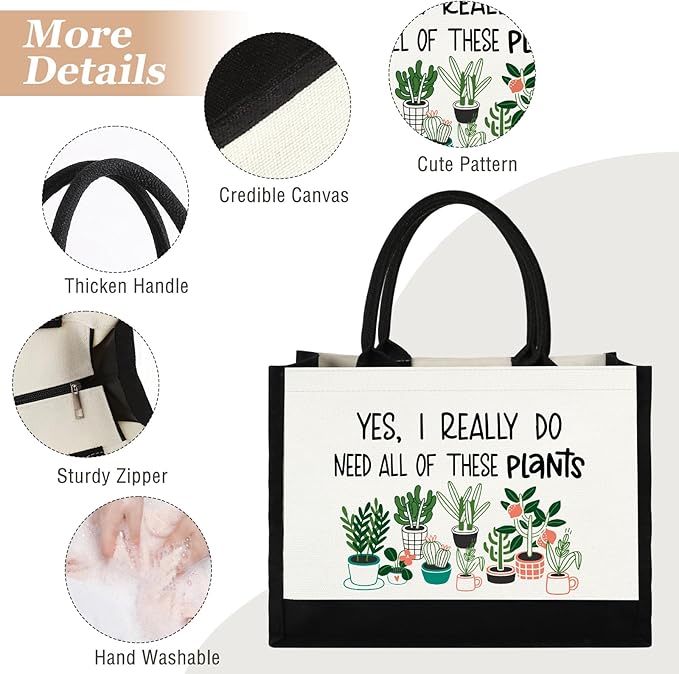 Canvas Tote Bag for Women, Cute Plant Lover Gifts for Women Gardener, Plant Lady Gifts Aesthetic Tote Bag, Gardening Present for Planting Lover Birthday Graduation Christmas Reusable Bag