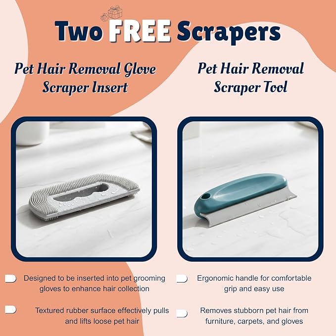 2PCS Electrostatic Pet Hair Removal Gloves Upgraded Dog Hair Remover Effortless Magic Bush Pet Hair Five Finger Pet Hair Removal Tool for Sofa Carpets & Car Seats