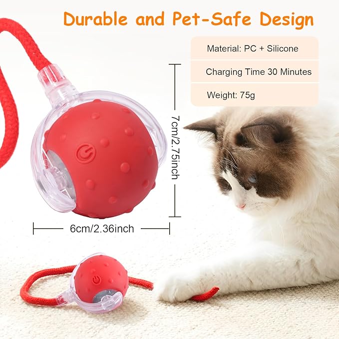 Interactive Cat Toy Balls, 2025 New Interactive Rolling Cat Balls, Upgrade 3.0 Tail Cat‘s Toys with LED Light, Three Modes Smart Automatic Rolling Pet Ball Toy (Yellow - Birdcall)