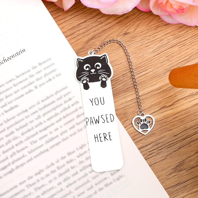 Cat Bookmark, Zinc Alloy Kitten Pet Bookmarks for Women with Heart Pendent Bookish Gift Cute Animals Book Marker Funny Reading Accessories for Cat Lovers