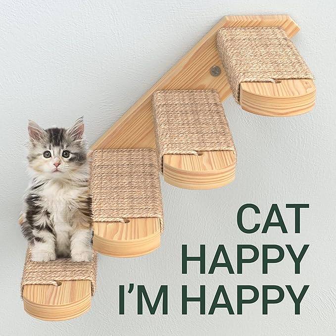 Skywin Cat Wall Steps, 3 Pack Wooden Color Solid Rubber Cat Stairs for Wall, Great for Scratching and Climbing, Easy to Install