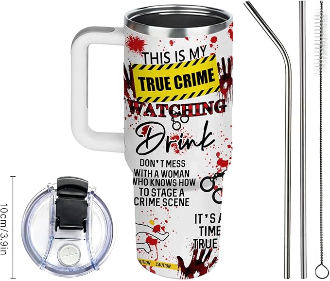 True Crime Gifts for Women Men - 40oz Funny Crime Scene Tumbler, Stainless Steel Travel Mug for Horror Podcast Fans, Crime Junkie Merch, Christmas Birthday Detective Lover Gift