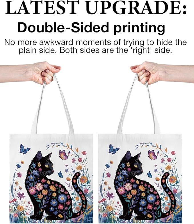 Cute Cat Canvas Tote Bag for Women Funny Cat Bag for Shopping Work Travel Lover Totes Gifts