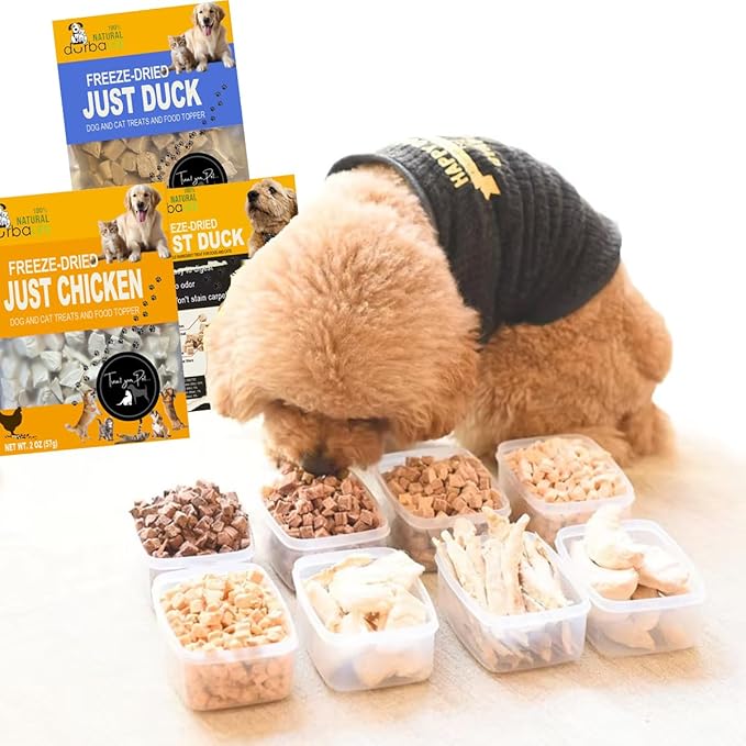 Freeze-Dried Raw Duck Duo Pet Snack Treat Food Toppers - Nutrient-Dense Superfood for Dogs & Cats. Ideal for Picky Eaters or Training Rewards (2 Packs) (2.0 oz each, Just Duck & Duck Liver Cubes)