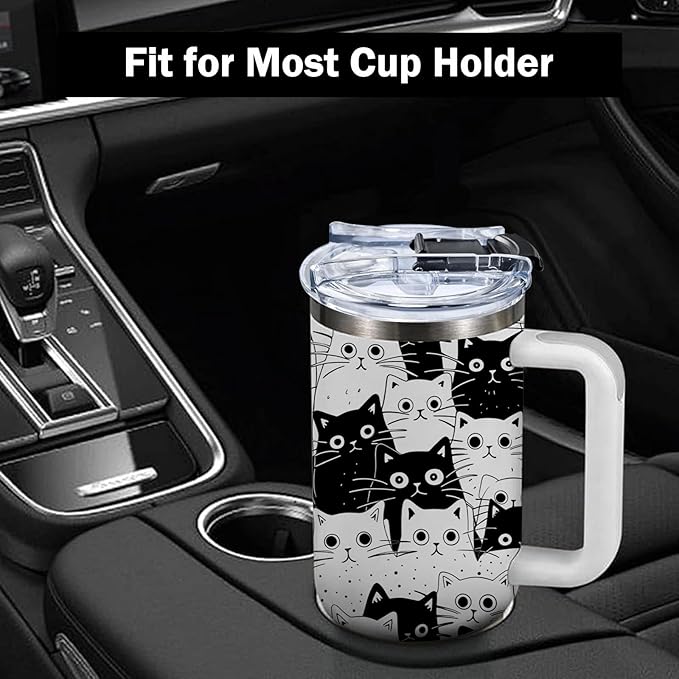 Cat Lover Gifts, Gift for Cats Lovers Women Men Girls Funny 30oz Black Cats Themed Tumbler Cups with Handle - Everything Is Fine Mug, Christmas Birthday Gift for Black Cat Mom Lady Gifts Cup