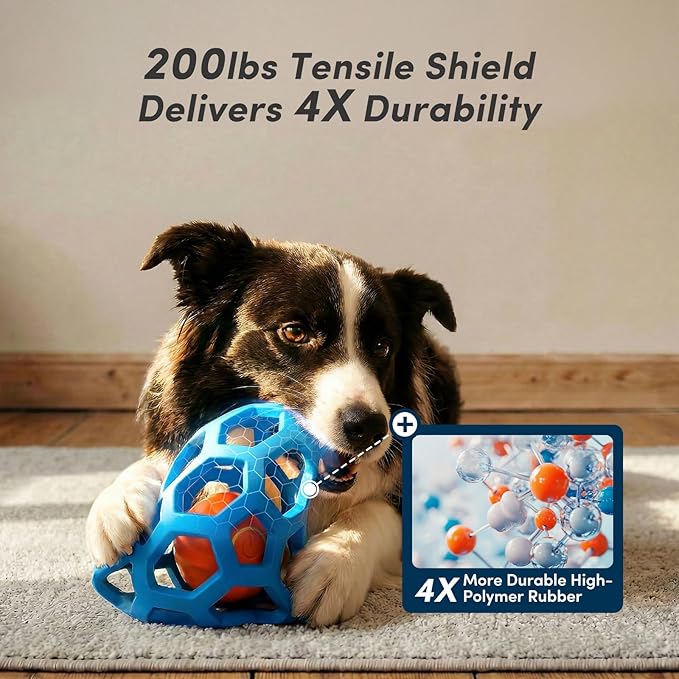 Unique Interactive Dog Toy with Ball-in-Ball Design, 4X Durable Rubber Outer Shell & Inner Smart Automatic Bouncing Ball to Keep Them Busy, Fetch&Puzzle&Chew Toys for Medium, Large High Energy Dogs