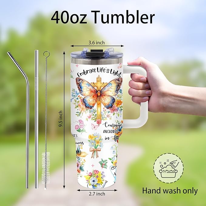 Christian Gifts for Women - 40oz God Tumbler with Straw and Handle, Religious Insulated Tumbler for Mom, Bible Verse Tumblers for Girls, Scripture Coffee Tumblers, Birthday Faith Base Gifts Believers