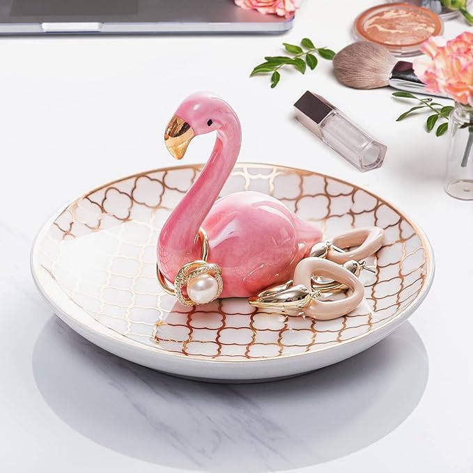 PUDDING CABIN Flamingo Gifts for Women Ring Holder for Jewelry, Pink Decor Flamingo Gift for Women Girls Friend Her Mom Mothers Day Birthday Christmas Thanksgiving Valentines