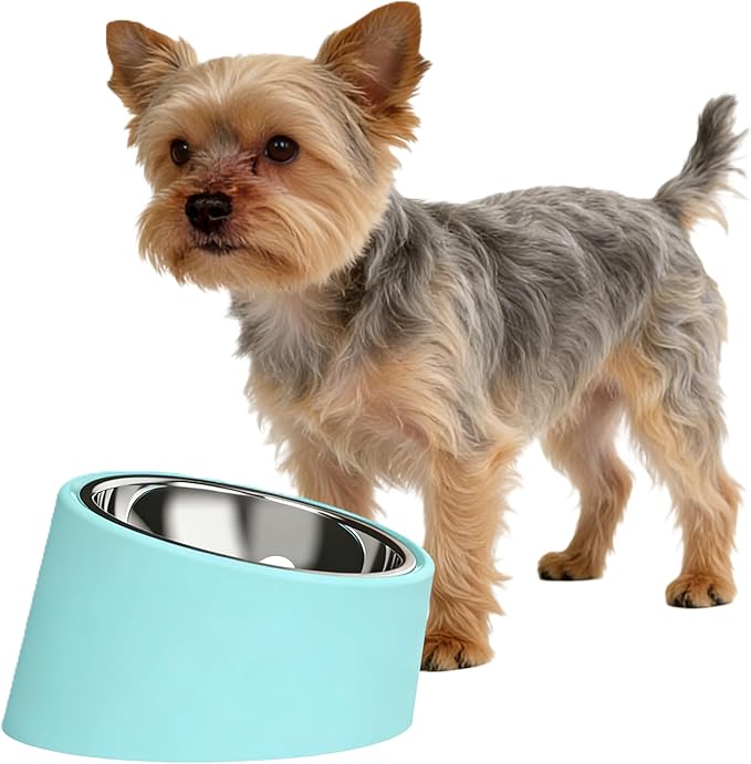 15° Slow Water Bowl for Medium Dogs (Medium, Blue), Anti-Gulping Pet Water Dish for 10-15kg Dogs, Non-Spill Raised Dog Bow