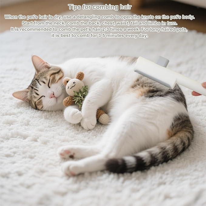 Pet Hair Remover Comb, Cat Brush with Release Button Self-Cleaning Pet Grooming Brush for Shedding Tangles & Removal Loose Hair for Dogs Cats (Side by Side Tooth)