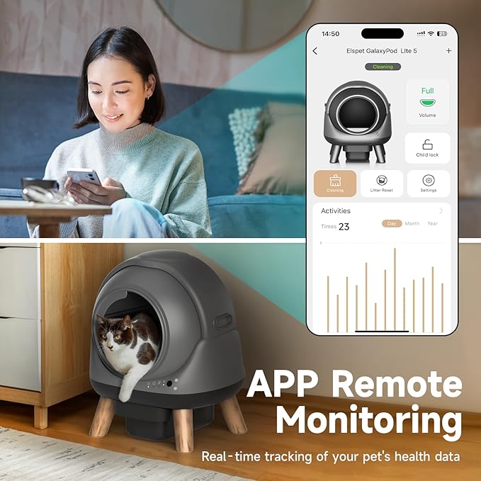Used, Like New- Coziley G1 Self Cleaning Litter Box for Multiple Cats, Automatic Cat Litter Box with Smart APP Control and Health Monitoring, Includes 2 Roll Trash Bag and Litter Mat, Grey