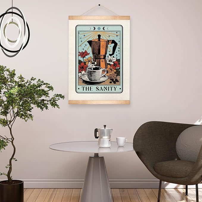 HEYJEEPER The Sanity Tarot Card Wall Art, 14x18inch Vintage CoffeePot and Floral Linen Poster,Boho Wall Hanging Decor for Kichen,Coffee Bar,Cafe Shop,or Office,Coffee Lovers Gift(The sanity)