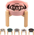 Pink Ceramic Dog Bowl Slow Feeder for Medium and Large Breed,Elevated/Raised 1.5 Cup 8.26 in Slow Feeding Bowl,Puzzle Dog Food Bowl for Fast Eater,Maze Dish for Fast Eater