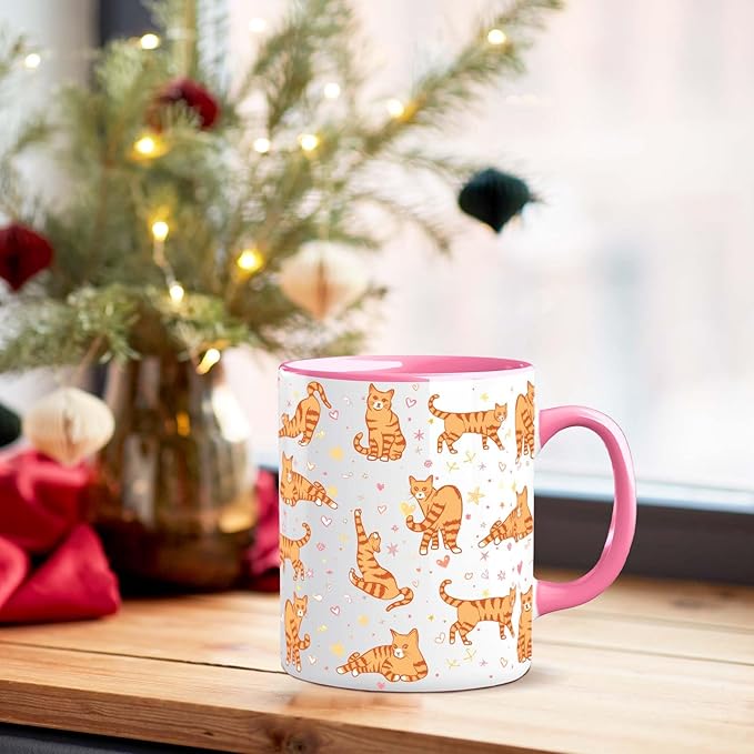 Orange Cat Mug 11 Oz Cute Ceramic Coffee Tea Cup for Women, Funny Cats Lover Gift for Christmas, Birthday, Housewarming - Gifts for Her, Mom, Cat Ladies, Kids and Friends