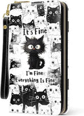 Fine Cat Womens Wallet, Funny Black Cat Wristlet Wallet For Cat Lovers, It's Fine Credit Card Holder Purse, Birthday Christmas Graduation Gifts For Women Mom, Travel Office Daily Purse