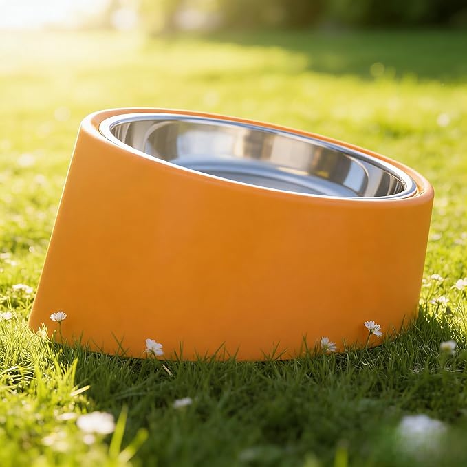 Slow Drinking Dog Water Bowl - Orange Pet Feeder (M Size) - Non-Spill Adult Cat/Dog Bowl, Durable & Easy to Clean for Daily Feeding