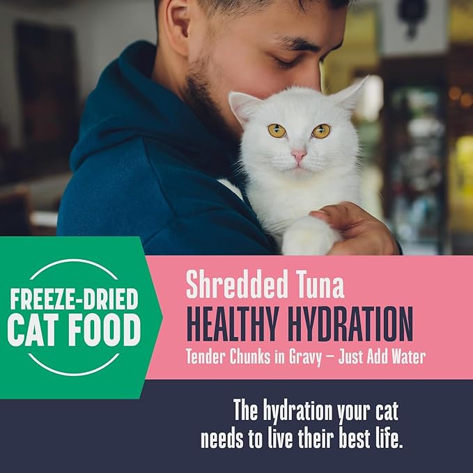 Whole Life Cat Freeze Dried Cat Food - Human-Grade Wet Food Toppers, Snacks & Lickable Treats, Instantly Hydrating Natural Broth Just Add Water - Shredded Tuna, 4.5 Oz