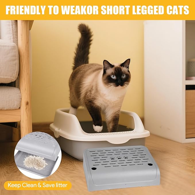 Litter Box Step, Cat Ramp for Litter Automatic Cat Litter Box Self Cleaning with Filter Function, Anti-Litter Tracking Pets Pedal Step Stool Litter Catcher Tray 11.8x8.7x3.9In(Gray)