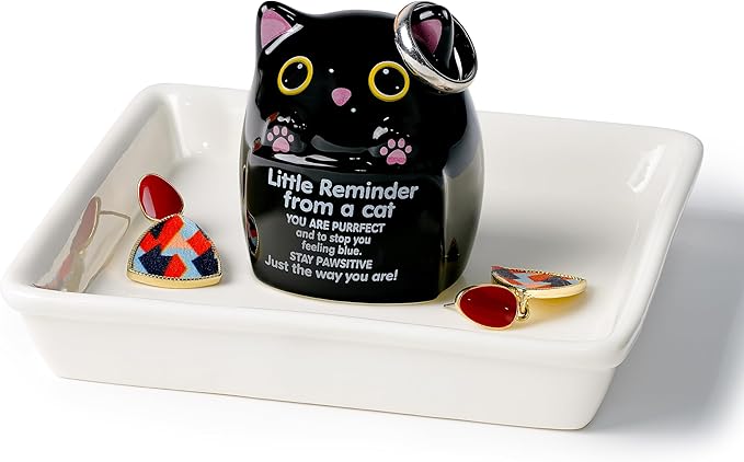 PUDDING CABIN Cat Gifts for Women Ring Holder Stay Pawsitive Motivational Gifts for Women Mom Friend Sister, Birthday Mothers Day Gifts for Cat Mom, Inspirational Gifts for Black Cats Lovers