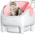 Thereye Self Cleaning Litter Box, Open-Top Automatic Litter Box with Smart App and Safety Sensors, Large Auto Litter Box for Multiple Cats, 10L Waste Bin with Odor Control, Includes Trash Bag, Pink