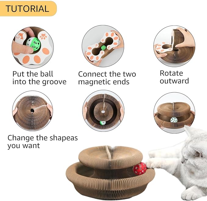 Cat Toy, Magic Organ Cat Scratch Board, Compact Cats Accordion Toy, Interactive Cardboard Cat Scratcher Pad Toys with Bell Ball for Indoor Exercise