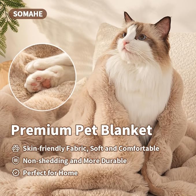SOMAHE Self-Warming Cat Blanket for Indoor Cats & Small Dogs, Dual-Side Sherpa Plush Throw, Anti-Static Shared Couch Mat for Crate & Travel, Machine Washable No Shrink, 28x22 Inch Coffee