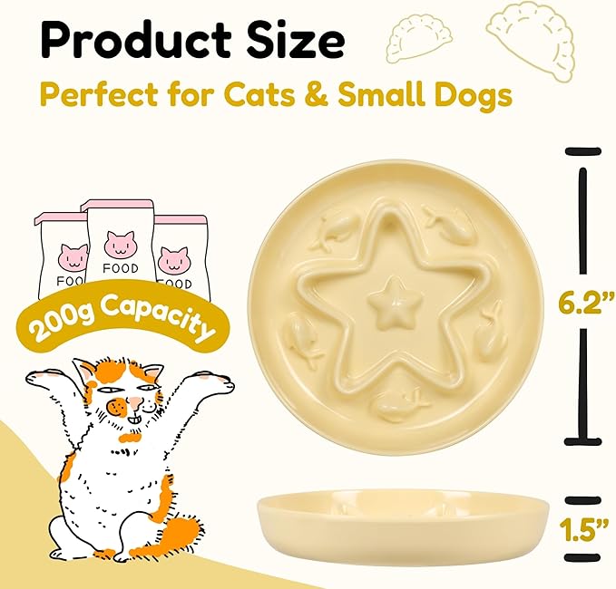 3 Pcs Cat Slow Feeder Bowl – Whisker Friendly Melamine Puzzle Feeding Cat Bowl for Slow Eating – Wet & Dry Food – Dishwasher Safe, Lightweight, Non-Slip (Blue + Buttercream + Green, 6.3'')