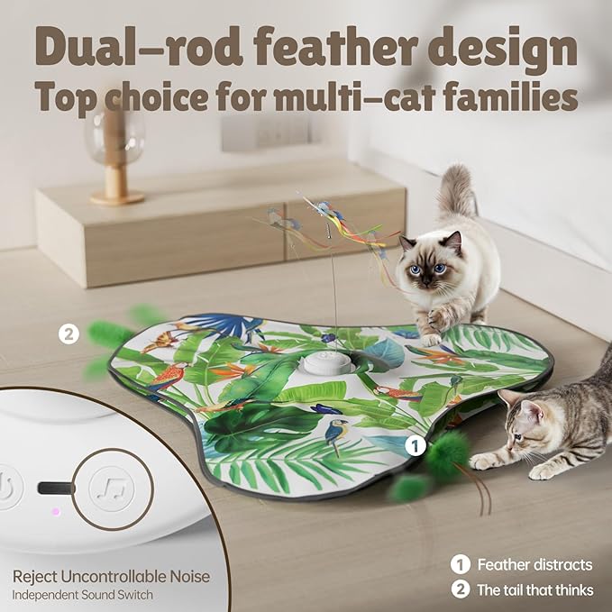 Pet's Var Interactive Cat Toys for Indoor Cats - Automatic Anti-Boredom Butterfly Toy with Plush Flutter Tail & Realistic Bird Sounds, Motion & Touch Activated, USB Rechargeable Self Play Exercise Fun