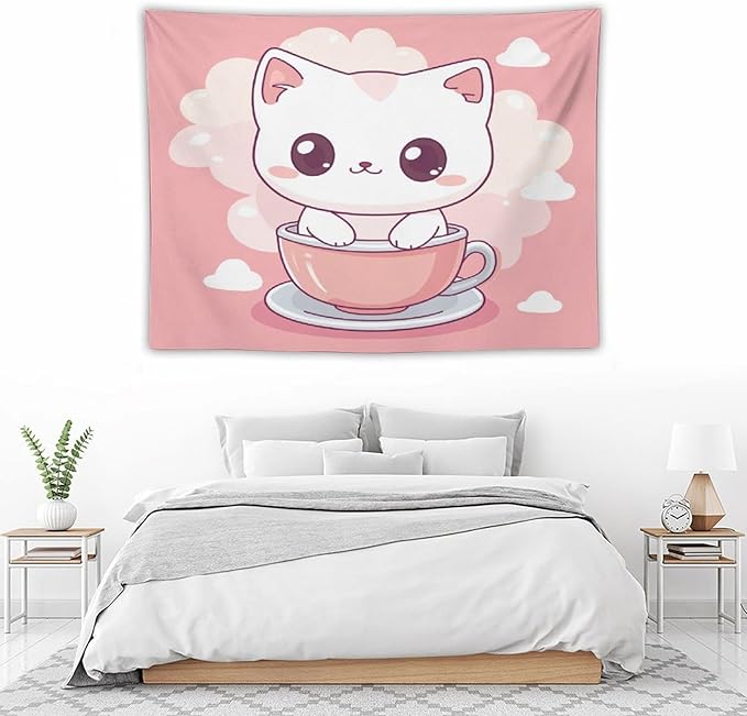 MaSiledy Kawaii Cat Wall Tapestries Cat Lover Gifts Tapestries for Bedroom Aesthetic Landscape Tapestry Home Decoration for Bedroom Living Room Dorm 30"x40" Tapestries for Bedroom Living Room Dorm