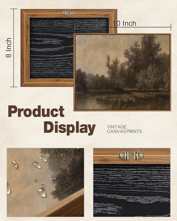Vintage Landscape Art Prints Forest Lake Scenery Wall Art Moody Swamp Pictures Wall Decor Nature Wilderness Illustrations Fine Art Decor Framed for Living Room Bedroom Farmhouse Office - 8x10 Inch