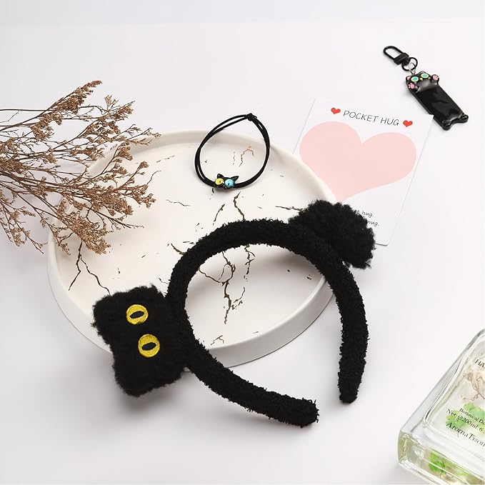 7-Piece Adorable Cat Lover Gift Set for Women | Cute Cosmetic Bag, Glass Straw Cup,Cat Print Socks & Kitty Designs Hair Accessories (Clips + Headband) | Perfect Birthday Christmas Gifts for Girls