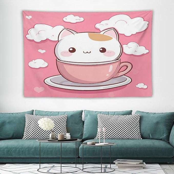 MaSiledy Tapestry Kawaii Cat Wall Hanging Wall Tapestry Aesthetic Cat Pet Lover Tapestries Wall Art Home Decoration Landscape 60"x90" Wall Hanging for Home Decor Bedroom Living Room Dorm Decor