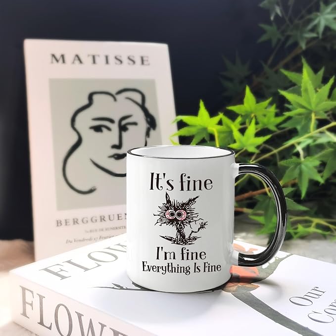 Funny Cat Coffee Mug Gifts for Cat Lover, It's Fine l'm Fine Everything ls Fines coffee Mugs, Novelty Christmas Birthday mugs Gift Ideas for Catlovers, Women, Men, Humor cat Office mug for Coworkers51