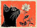 OMANI Black Cat Posters Vintage Animal Botanical Wall Art Cute Cat Sniffing Flower Canvas Painting Gift For Cat Lover Living Room Gallery Wall Decor 12x16 inch Unframed