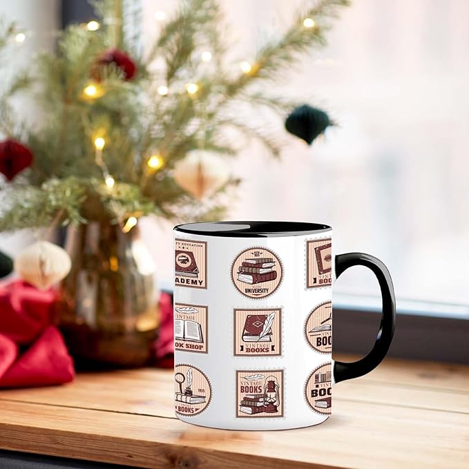 Book Lover Mug 11 oz, Funny Bookish Stamp Gifts, Library Theme, Cute Novelty Coffee Cup for Book Lovers & WritersUnique Gift for Women Readers, Bookworm, Librarian