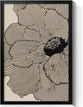 Abstract Black and Beige Flowers Canvas Wall Art, Neutral Floral Lines Poster, Modern Minimalist Floral Wall Decor, Boho Botanical Sketch Art Print for Living Room Bedroom 12x16in Framed