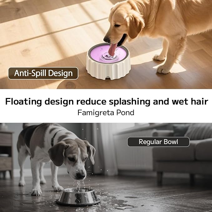 Dog Water Bowl 70oz/2L Large Capacity Water Dispenser No Spill Non Slip No Splash Pet Slow Feeder No Drip Vehicle Carried Travel Slow Drinking Bowl for Dogs Cat(Pink)