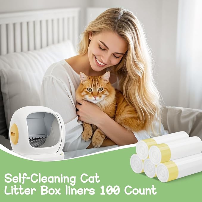 100 Count Cat Litter Box Liners for Self-Cleaning Cat Litter Box, Compatible with MeoWant MW-SC01/MW-SC02/MW-LR01 PETKIT PuraX PuraMax Drawstring Replaced Bags Waste Bags (5Pack/100 Counts）