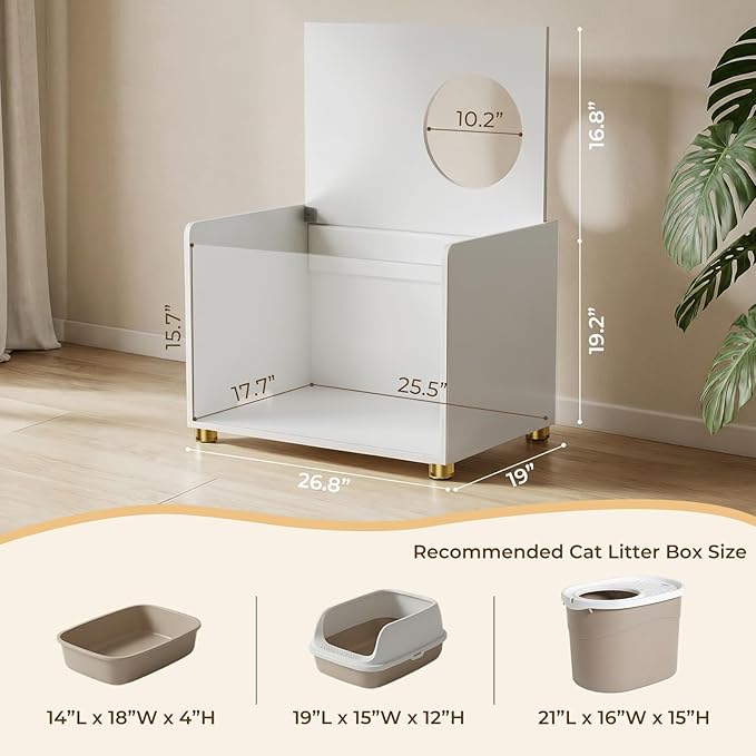 Top Entry Litter Box Enclosure, Flip Top Cat Litter Box Furniture with Scratch Mat, Stylish Hidden Cat Washroom for Large Cats (White)