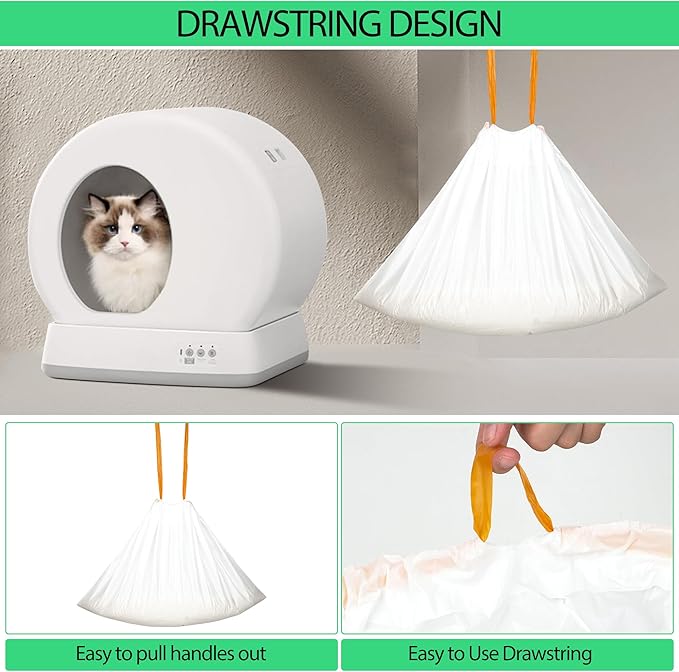 40 Count 18" x 12.6" Cat Litter Box Liners, Replaced Trash Bags Fit for Cat Litter Box MW-SC01/MW-SC02/MW-LR01, Drawstring Waste Drawer Liners for Automatic Litter Box