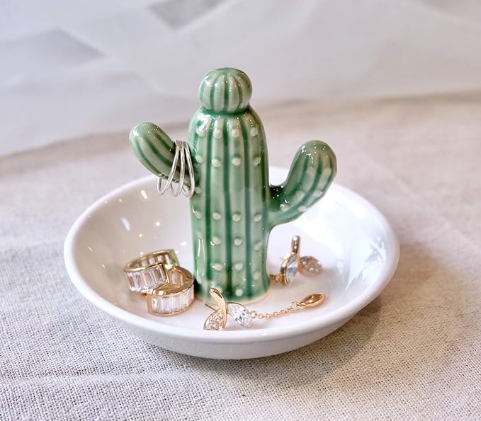 PUDDING CABIN Cactus Gifts for Women Christmas, Cactus Ring Holder Dish, Birthday Gifts for Women Thanksgiving Xmas Valentine's Day, Decorative Cactus Decor, Home Decor
