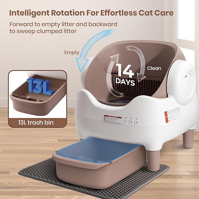 Automatic Litter Box: Self Cleaning Cat Litter Box with APP Control - Odor-Free Waste Disposal Includes Trash Bags, Large Waste Bin, Open-Top, for Multiple Cats