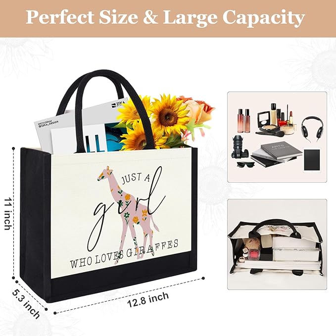 Canvas Tote Bag for Women, Cute Giraffe Gifts for Giraffe Lover, Animal Lover Gifts Aesthetic Bag Reusable Grocery Bag, Birthday Christmas Gift for Daughter Friends Sisters Bestie Who Loves Giraffes