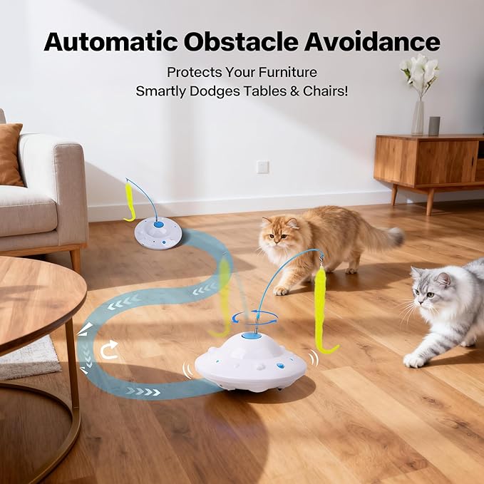 Pet Prime 3-in-1 Interactive Cat Toy with 6PCS Feathers - Automatic USB Rechargeable Self Moving Cat Toy for Bored Indoor Kittens and Adult Cats